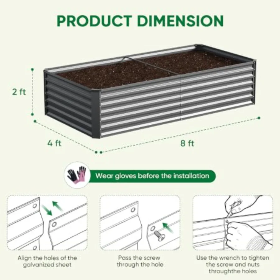 Galvanized Raised Garden Bed Outdoor, 8x4x2ft Large Metal Planter Box for Vegetables, Flowers and Herbs, Deep Root Rust-Resista