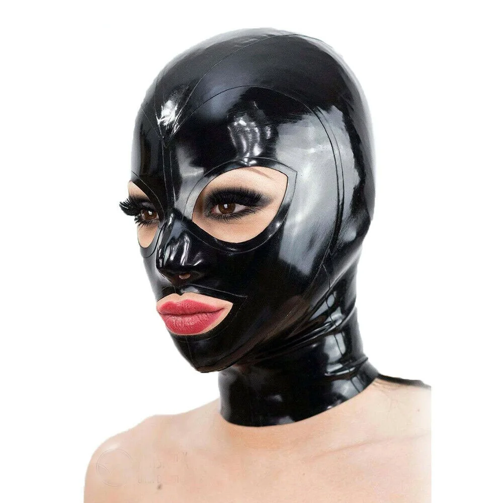 Latex Full Face Mask Hood Masquerade Party Cosplay Costumes Kit for Men Women Open Eyes Mouth Headgear Accessories for Unisex