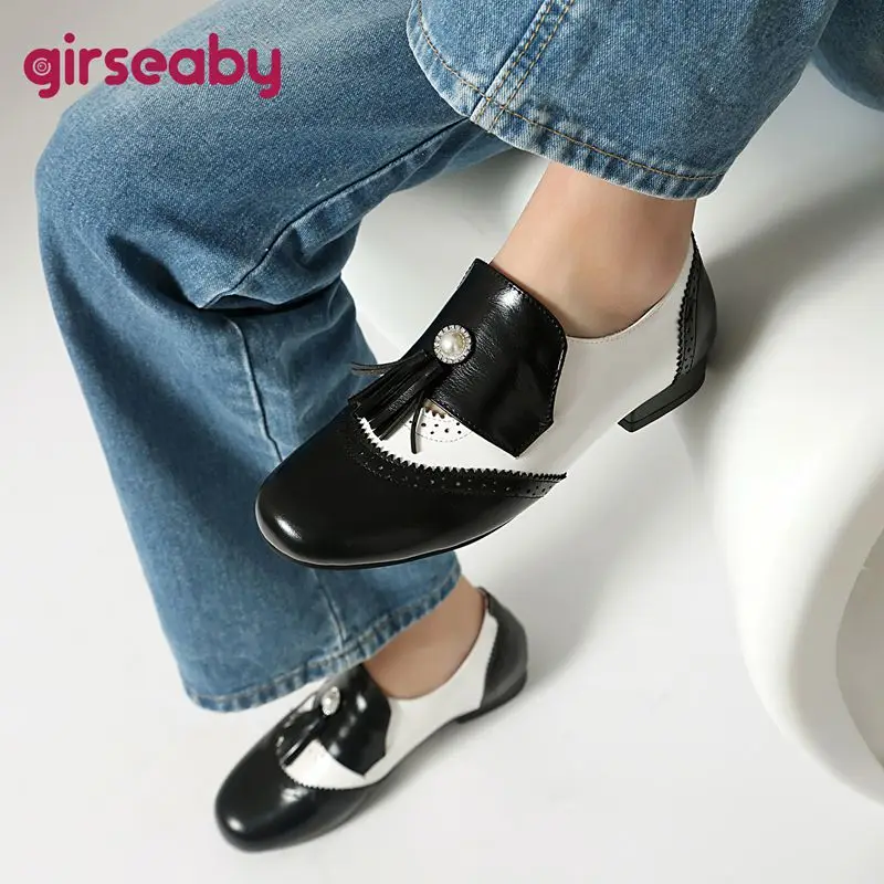 

Женские ретро-лоферы Girseaby с круглым носком, на плоской подошве, с бахромой, для повседневной носки, разноцветные, большие размеры 46, 47, 48, повседневная обувь