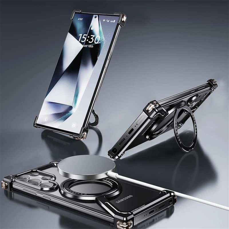 Etui na telefon z metalową ramką w kształcie litery Z do Samsung Galaxy S24 Ultra Luksusowa metalowa ramka z magnetycznym uchwytem do Samsung S25 Ultra — zdjęcie produktu 6
