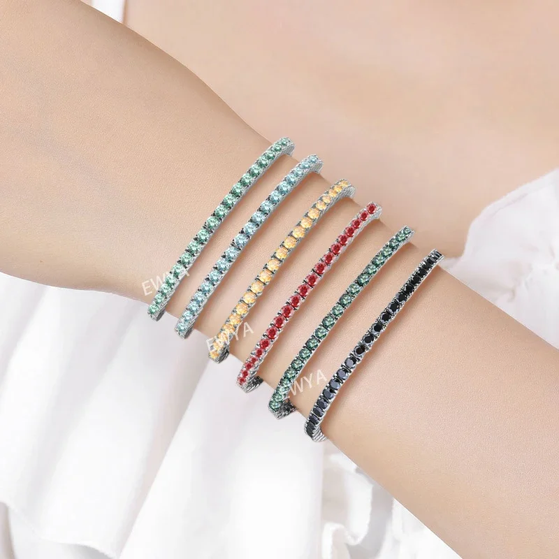 D Color VVS1 White Blue Green Multi-color Moissanite Tennis Bracelet 3 4 5 6.5MM Hidden Clasp Iced Out Link S925 Sterling Silver Anti-allergy Never Fade Pass Diamond Tester Unisex Hip Hop Fine Jewelry Gift For Men Women Daily Party