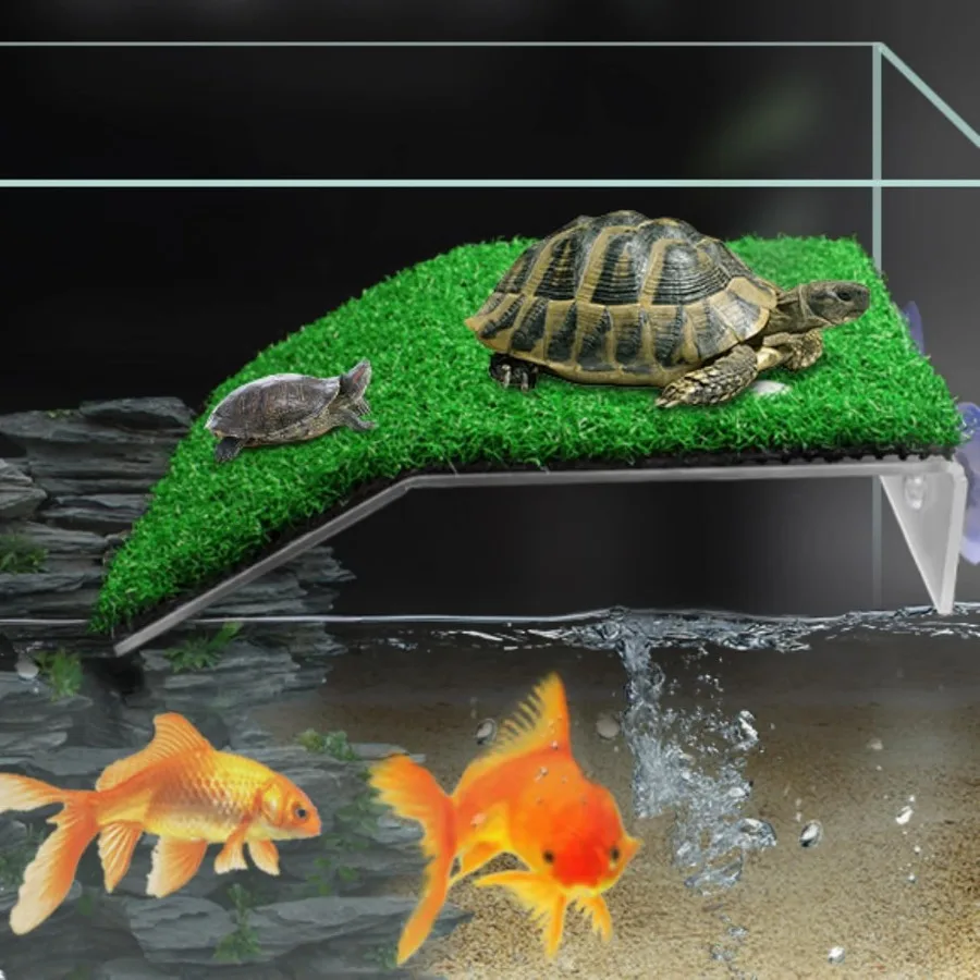 منصة تشمس السلحفاة الكبيرة مع محاكاة العشب ملحقات خزان السلحفاة المثالية حوض السلحفاة للسلحفاة الصغيرة الضفادع المياه Env
