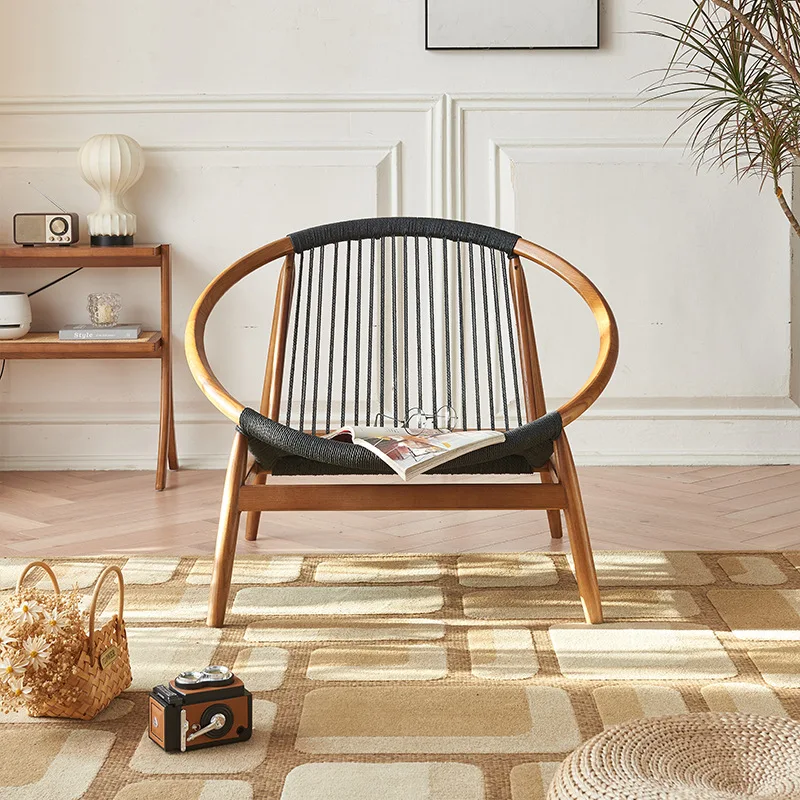 

m Modern simple leisure chair black hemp rope woven living room home ash wood bed and breakfast wood round sofa chair m