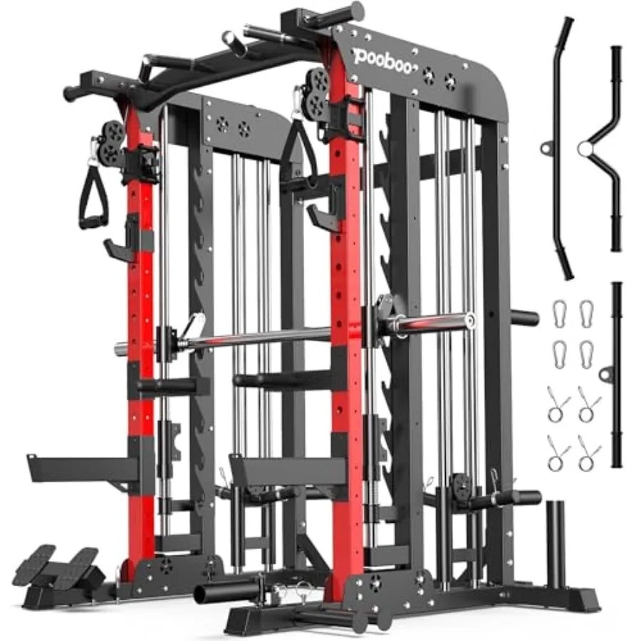 Home Gym Power Cage 2000LB Squat Rack with LAT-Pull Down and Dual Pulley Cable Crossover System Steel Frame Black Multi-Functio