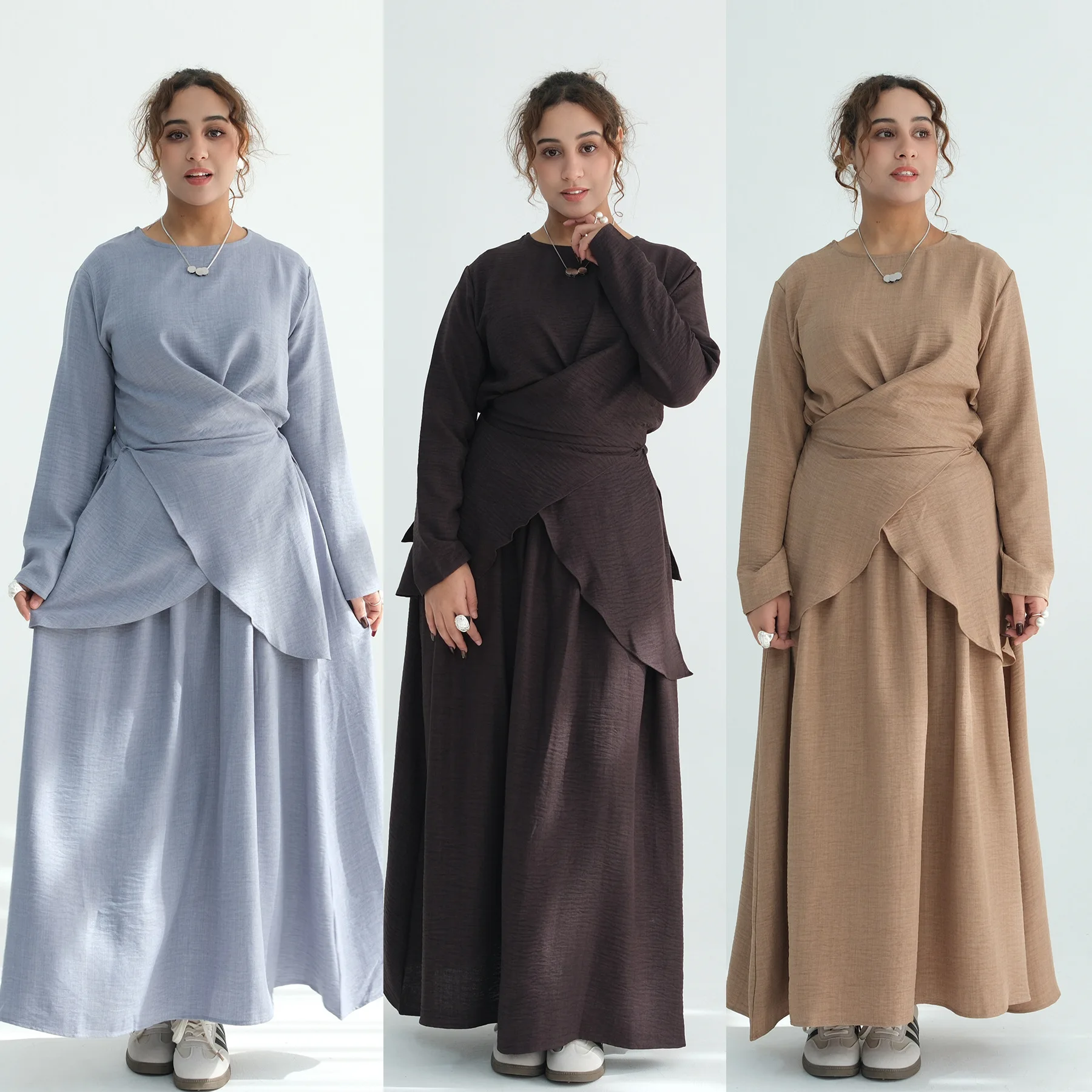 

Eid Women Solid Top 2 Piece Set Shirt Skirt Muslim Blouse Jalabiya Ramadan Dubai Musulman Ensembles Arab Modest Long Skirts 2026