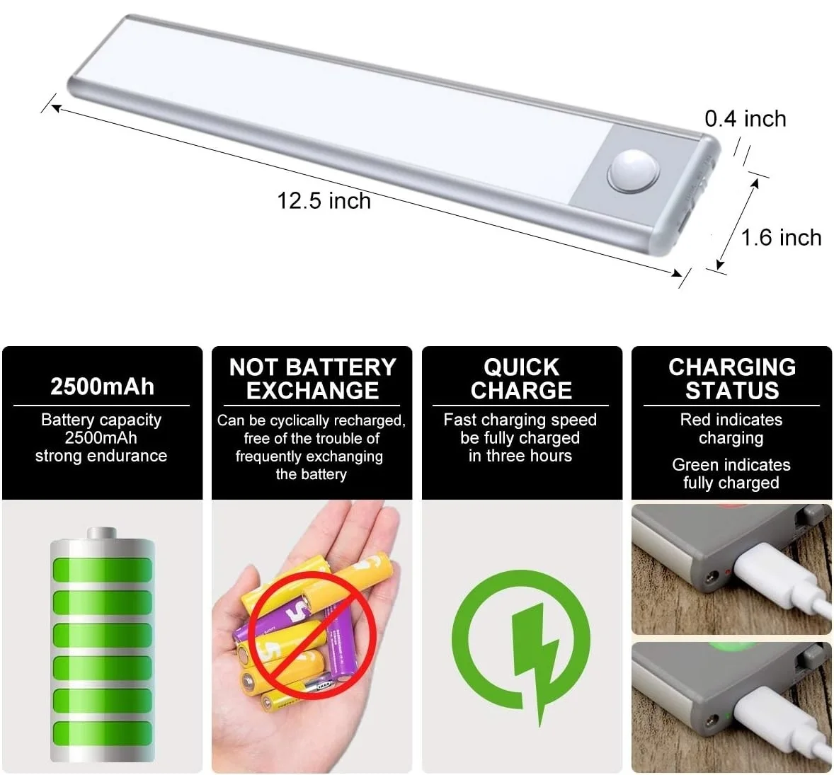 Lumière LED à détecteur de mouvement, éclairage sous le comptoir, veilleuses de cuisine sans fil, lumière aste pour armoire, placards, armoire