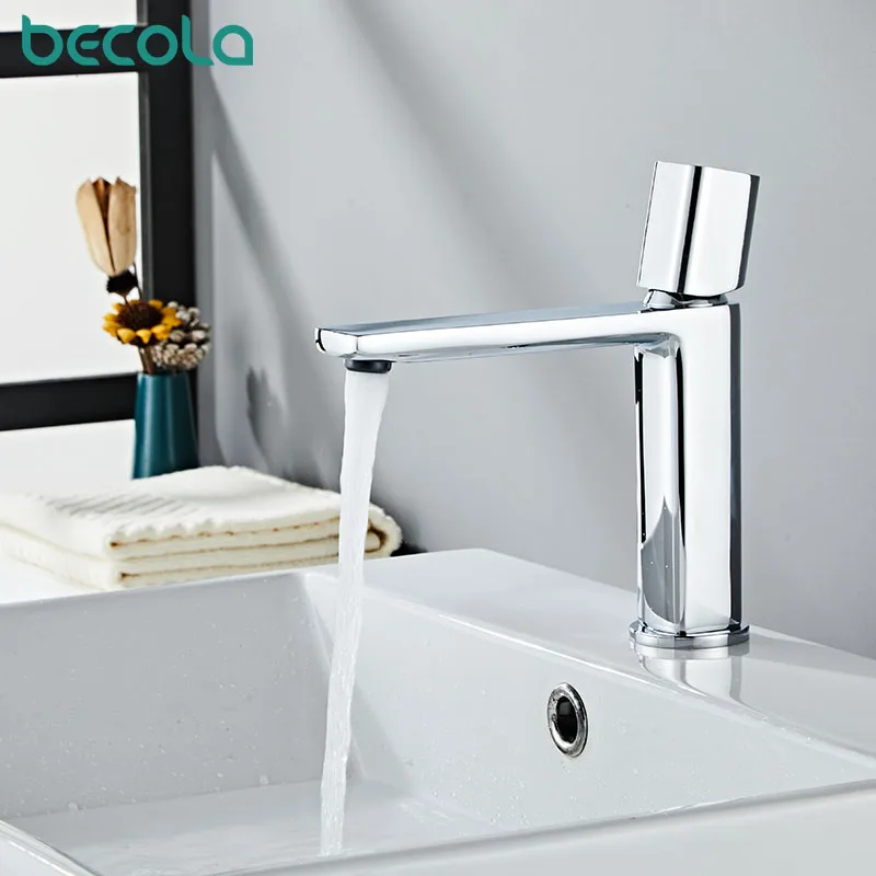 Becola Basin Faucet Black/Chrome Face Single Handle Deck Mounted Sink Taps Cold and Hot Mixer for Bathroom Crane Fauc