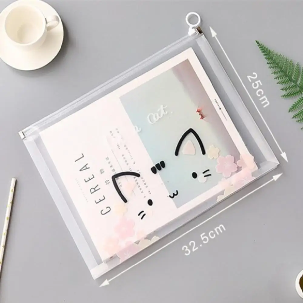 A4 Transparent File Folder Document Bag Thickened Zipper Bag Organizer Waterproof Cartoon Pouch School Office Supplies 4pcs