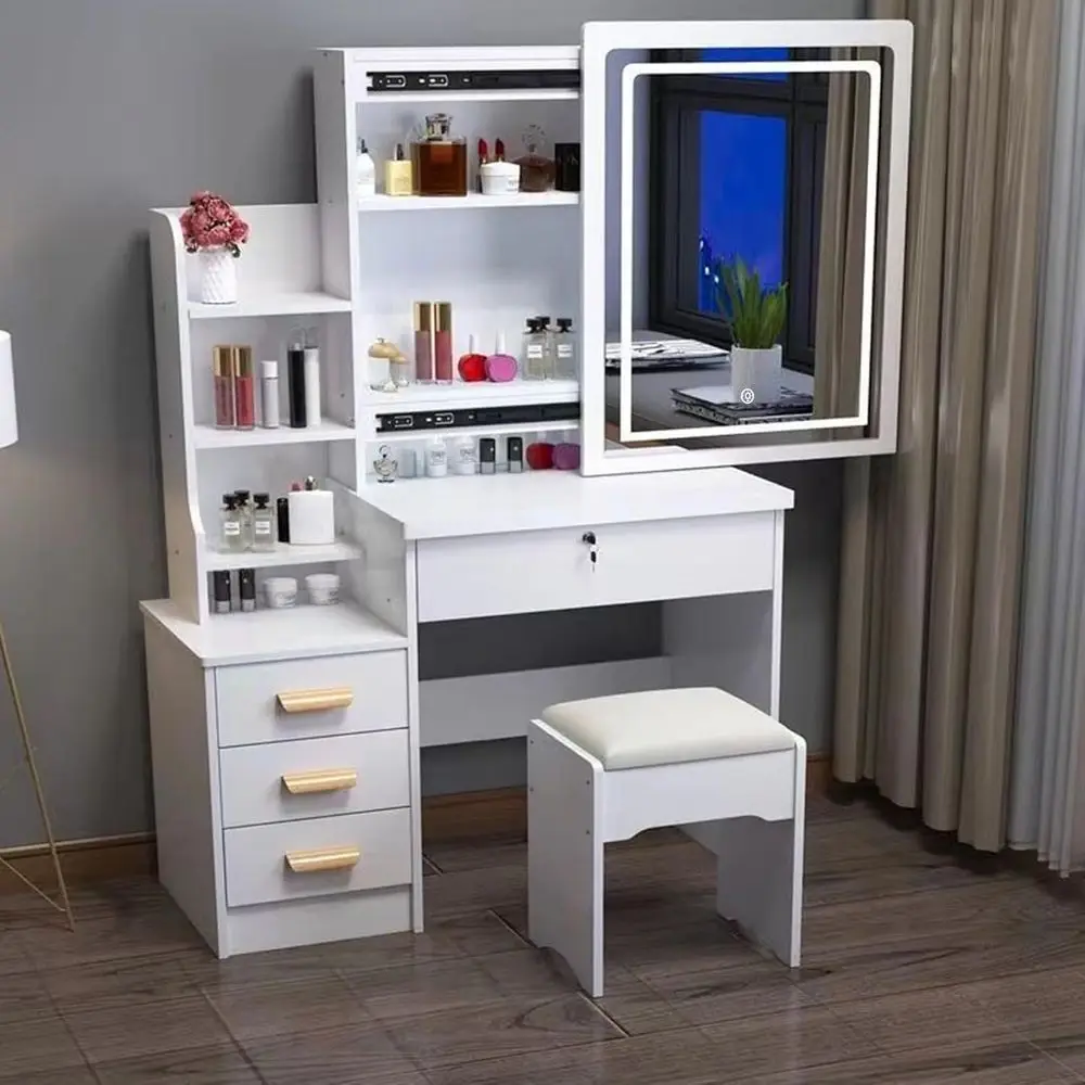 Vanity Desk with LED Lighted Mirror,Makeup Vanity Table with 4 Ders or Bedroom Bathroom,Vanity Desk with Lights,Makeup Vanity wi