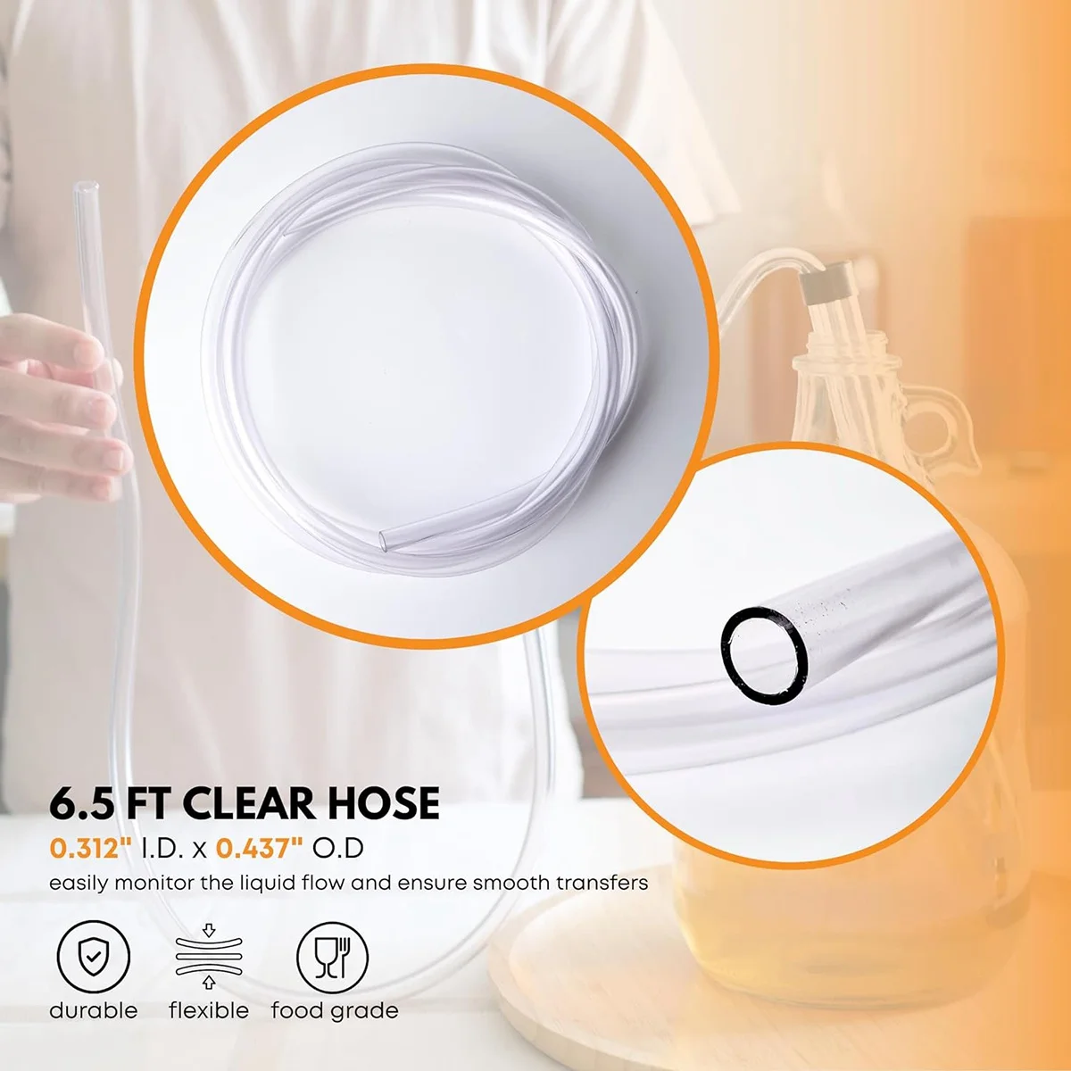 3/8In Auto Siphon with Clamp 6.5' Ft Hose Bottling Siphoning Kit with Food Grade Free Plastic Tubing for Beer image 3