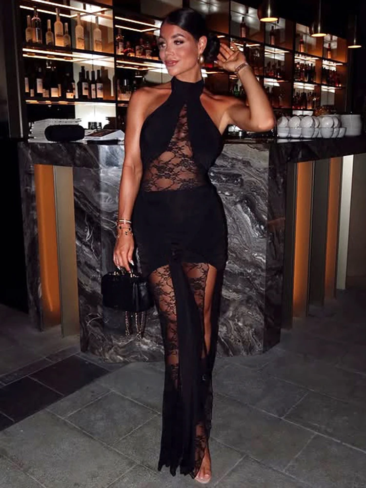 Weird Puss Jacquard Patchwork Dress Women Backless Sleeveless Summer Sexy Skinny Irregular Club Wrapped Bandage Split Bodycon