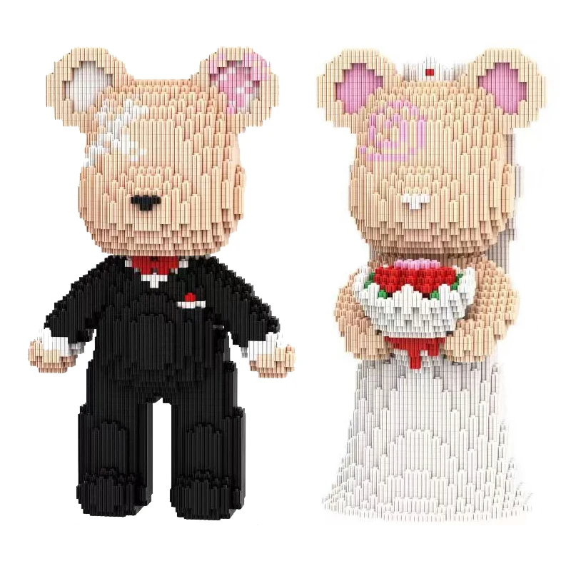 The latest violent bear series DIY romantic Valentine\'s Day bride and groom holiday season splicing building blocks toy model he