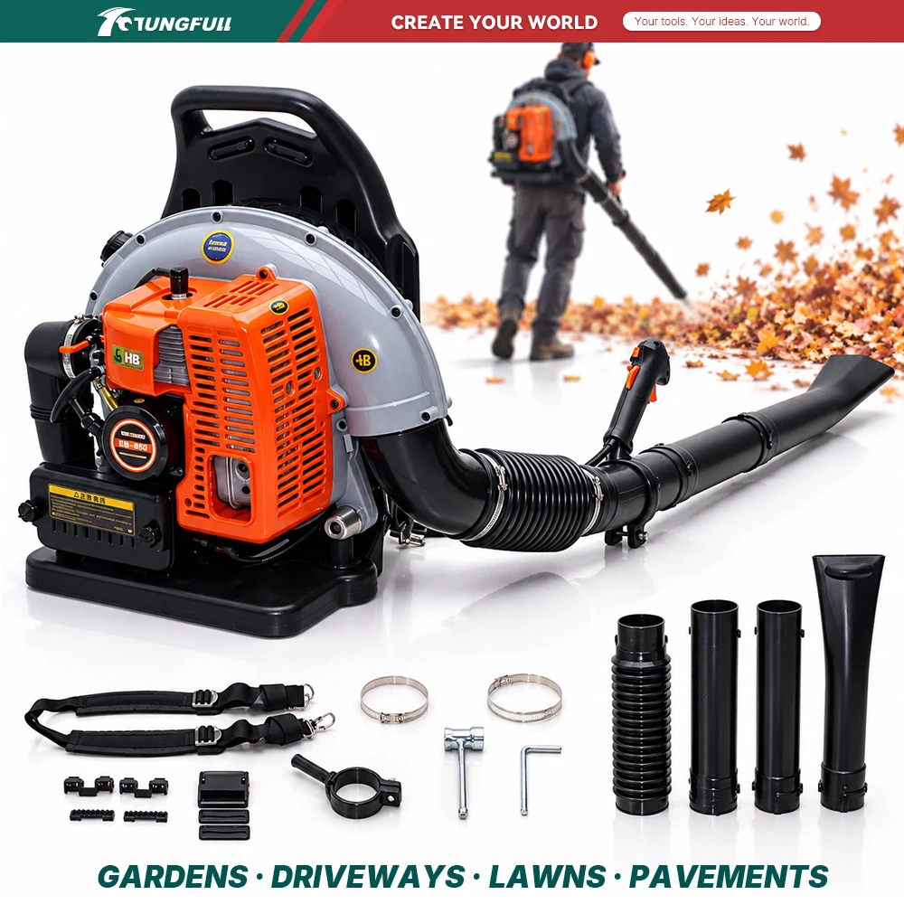 TUNGFULL Backpack Leaf Blower Petrol Blower For Lawn Cleanup Snow Removal Dust Clearing 2.7KW 63CC Blower Custom Deposit