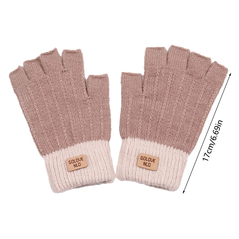 Winter Warm Fingerless Half Finger Knitted Gloves Office Knitted Warm Exposed Finger Thick Gloves Elastic Driving Gloves