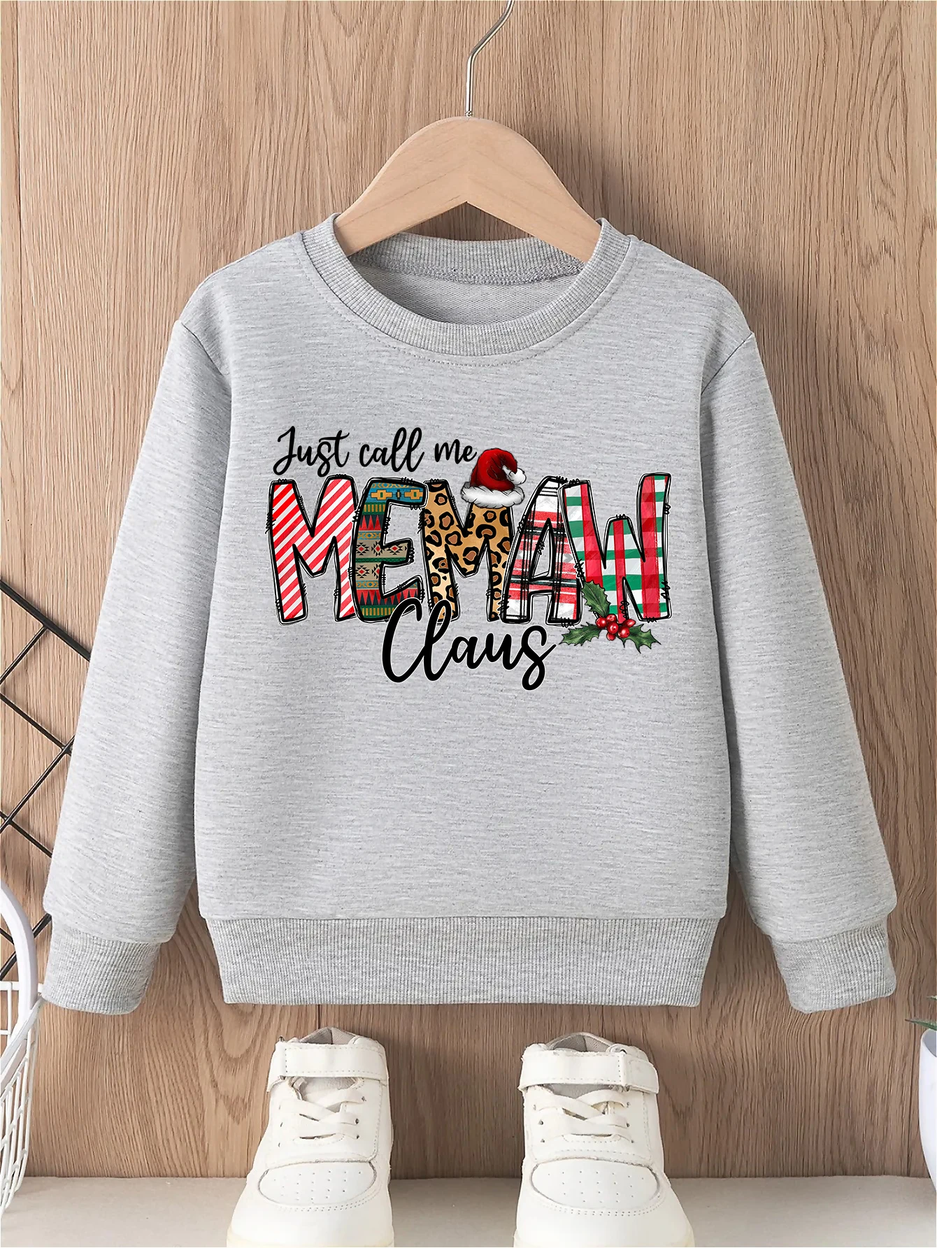 هوديي للفتيات في عيد الميلاد بدون قبعة MEMAW مخالب ليوبارد سانتا قبعة نمط عارضة لينة جولة الرقبة قمم