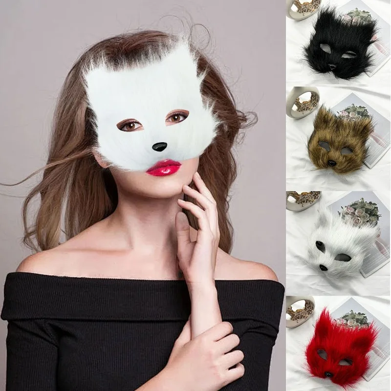 

Halloween Fox Mask Plush Furry Half Face Cover for Masquerade Party Carnival Cosplay Costume Accessories Easter Christmas Animal
