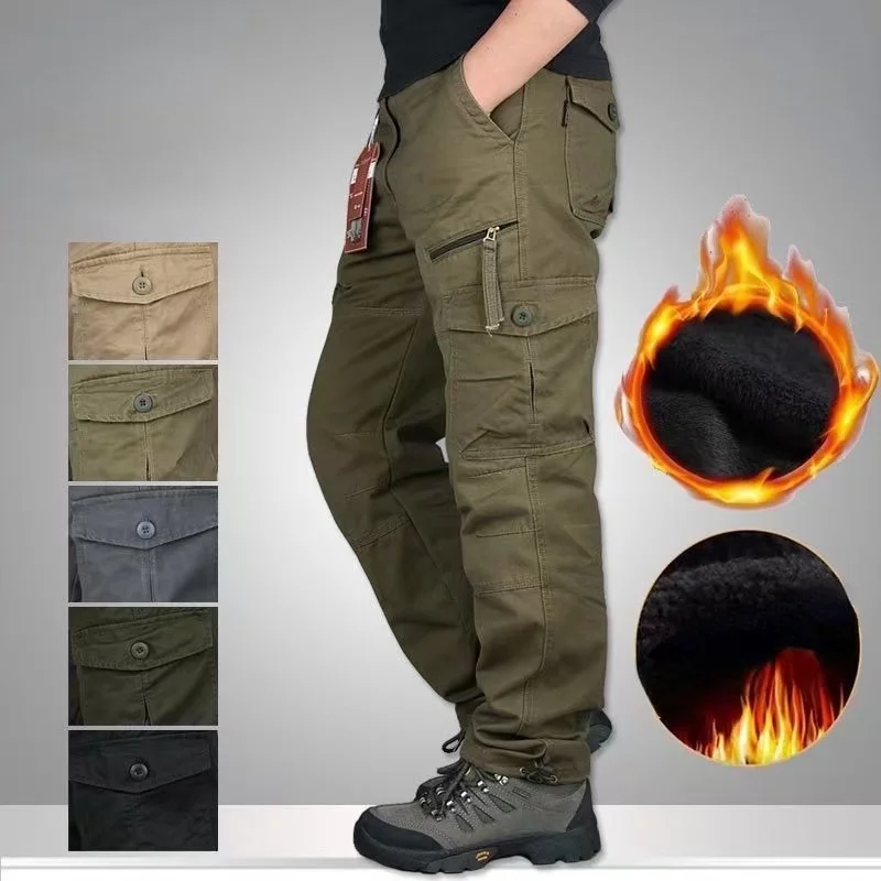 Pantalon Cargo pour homme, doublure polaire, épais, chaud, Baggy, en coton, Double couche, Long, tactique, taille M-3XL, hiver 2024