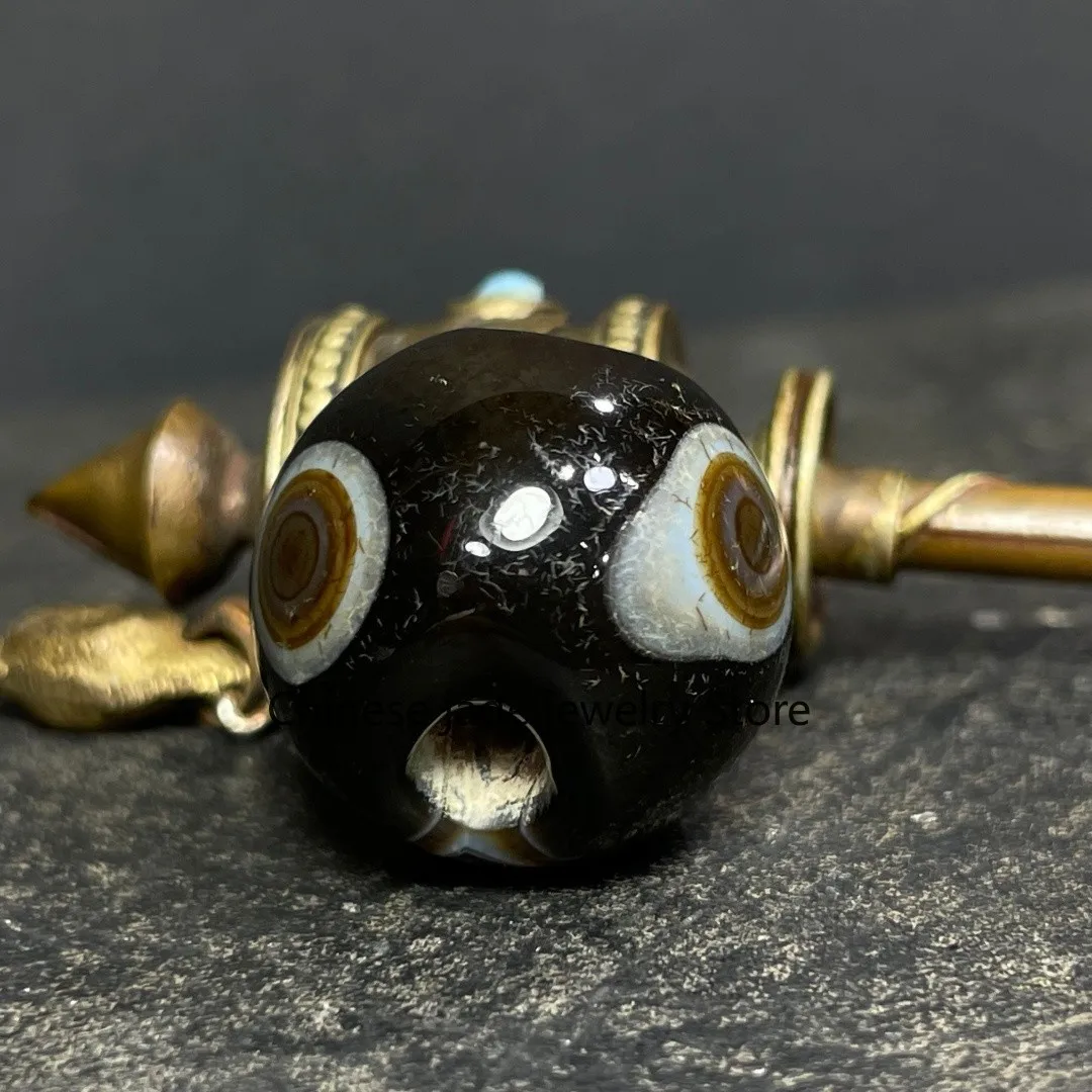 Tibetan Nepalese Himalayan Ancient agate Old Dzi Talisman 3 eye Bead Amulet 2