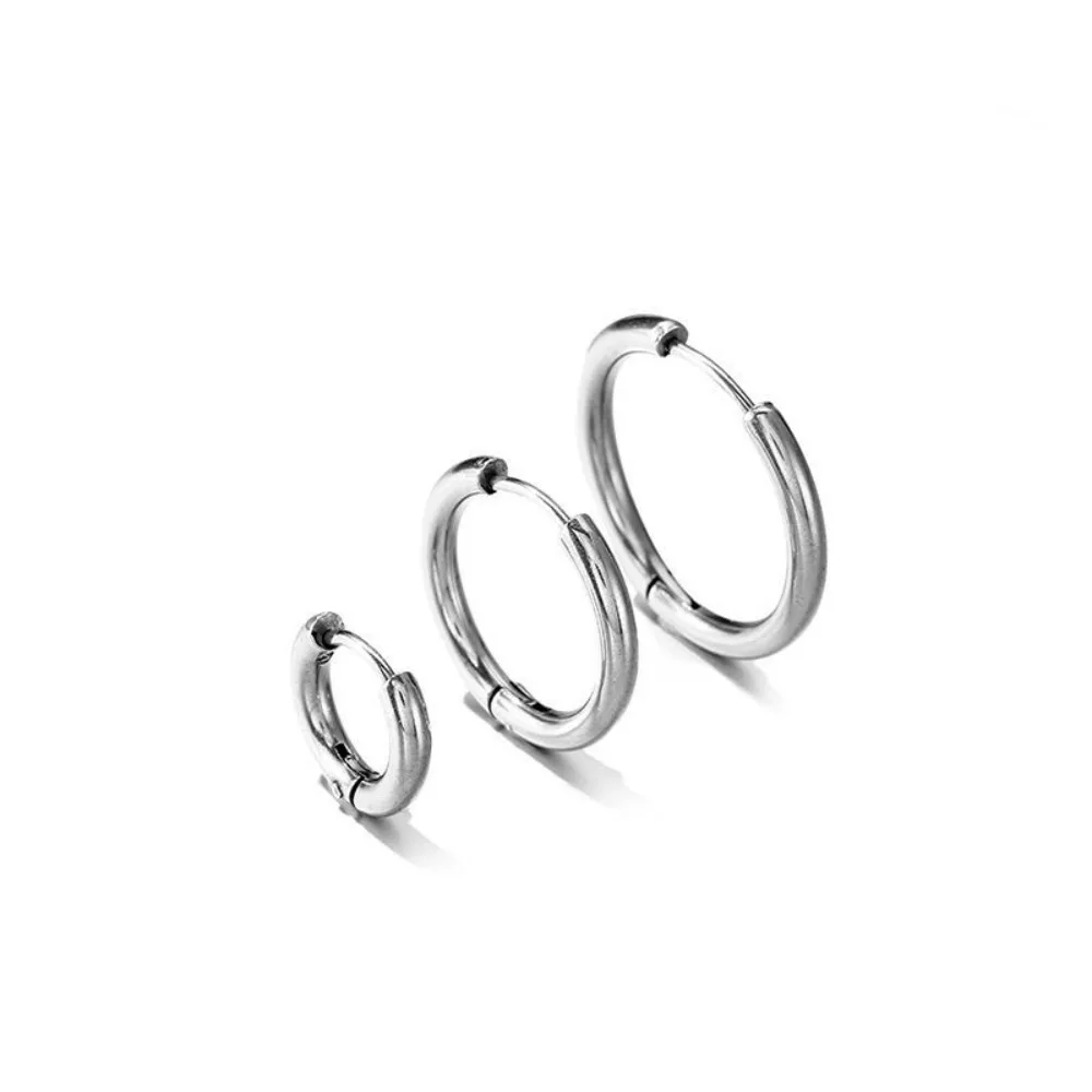 New Titanium Steel Titanium Steel Hoop Earrings Sliver/Gold/Black Circle Korean Minimalist Earrings Circular Earrings Man