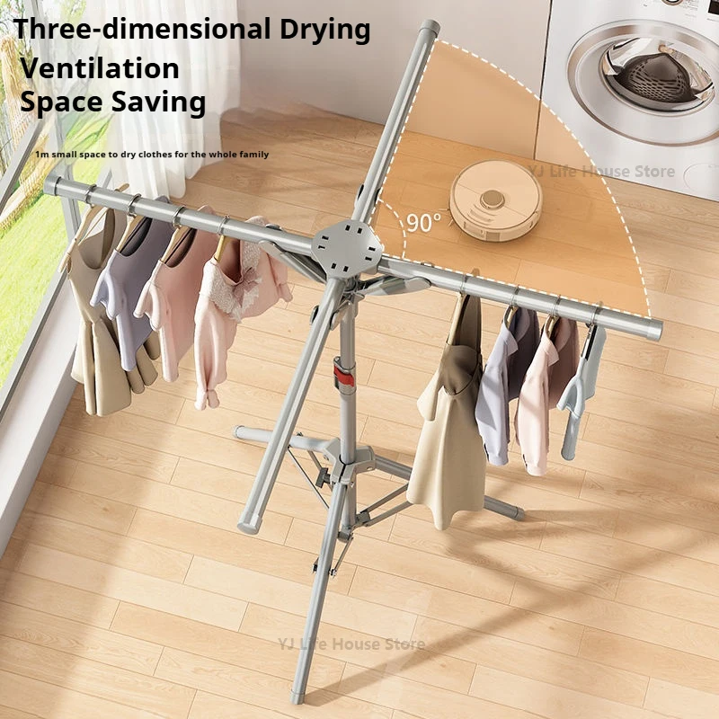 Foldable Clothes Drying Rack Thickened Floor Standing Swivel Laundry Rack Portable Space Saving Clothes Dryer for Balcony