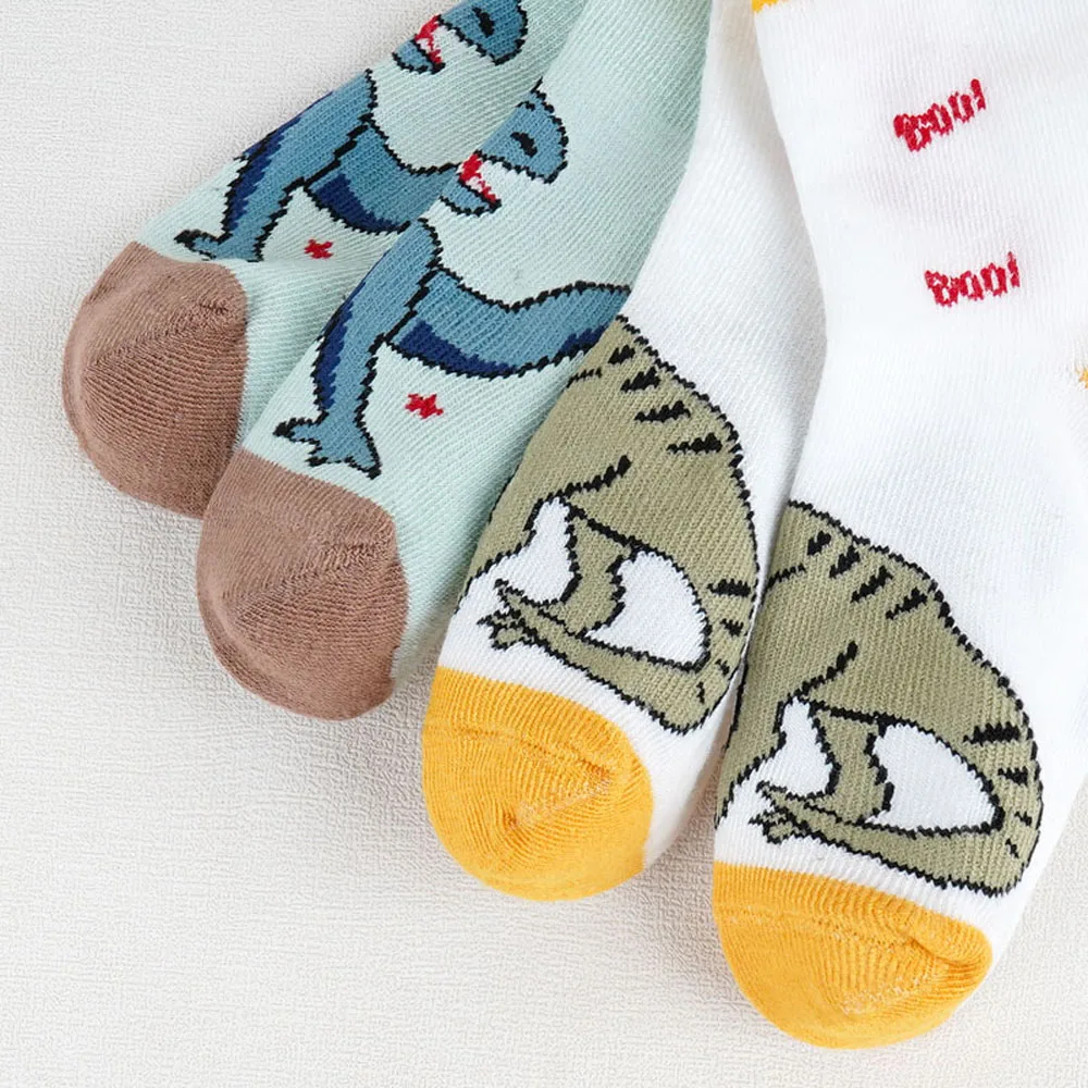 5 pares de calcetines para niños con patrón de dinosaurio de dibujos animados, calcetines para bebés y niños para todas las estaciones