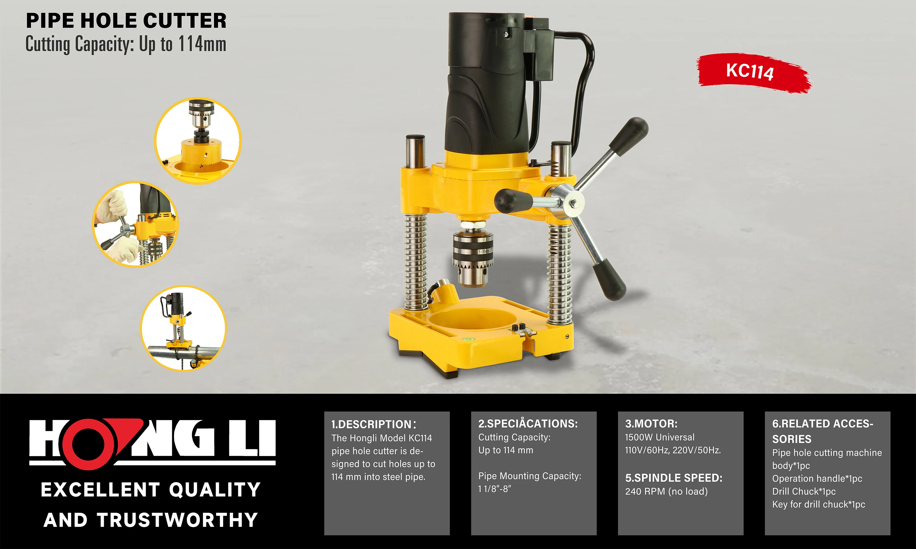 2026 Best Price Hongli CE Certificate Pipe Hole Cutting Machine 14-114mm Steel Pipe Cutter Hole Saw Cutting Machine (KC114)