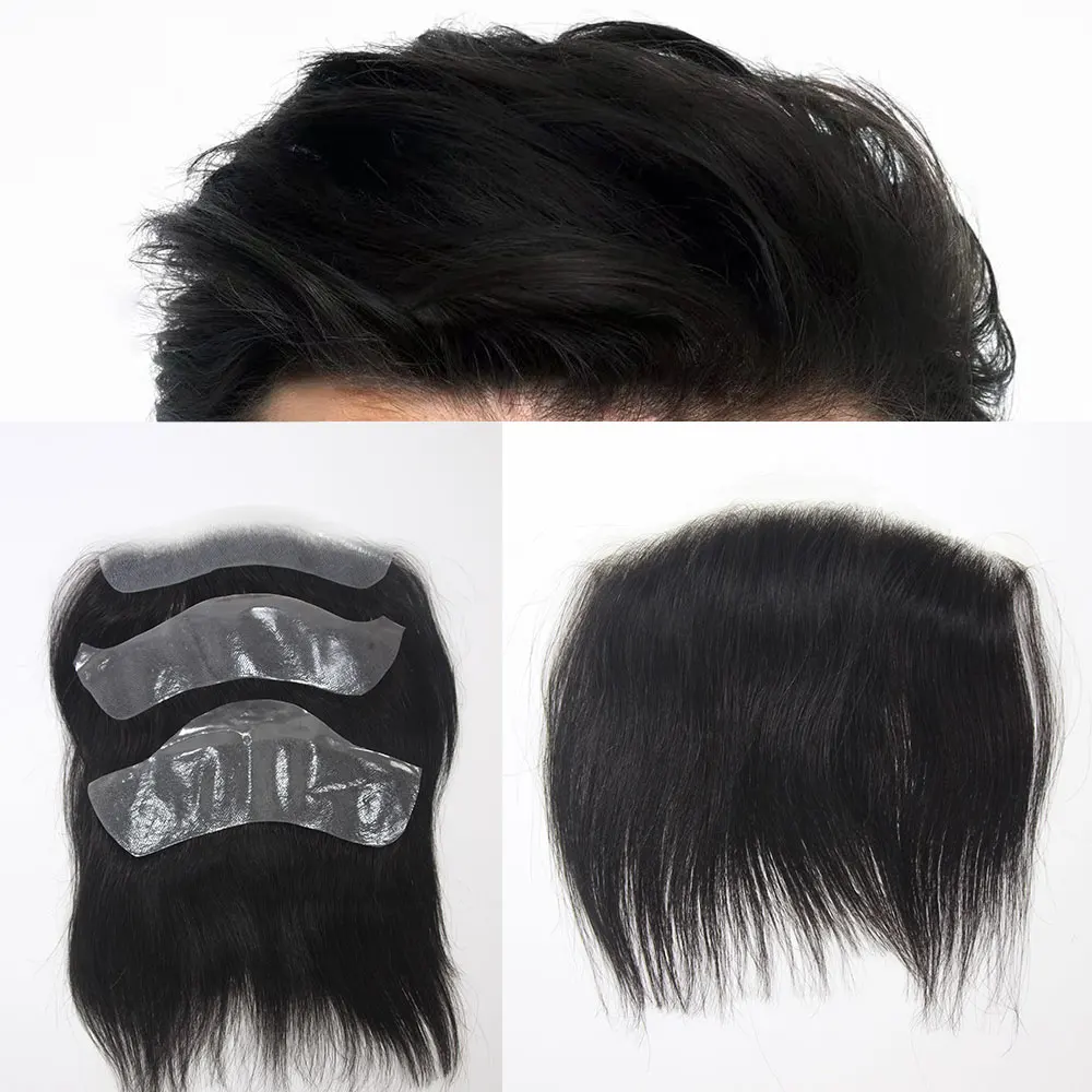 Frontal Hairpiece Black 1B Color Hairline PU Skin 0.04-0.06mm Toppers Replacement Systems for Men's Hair wig
