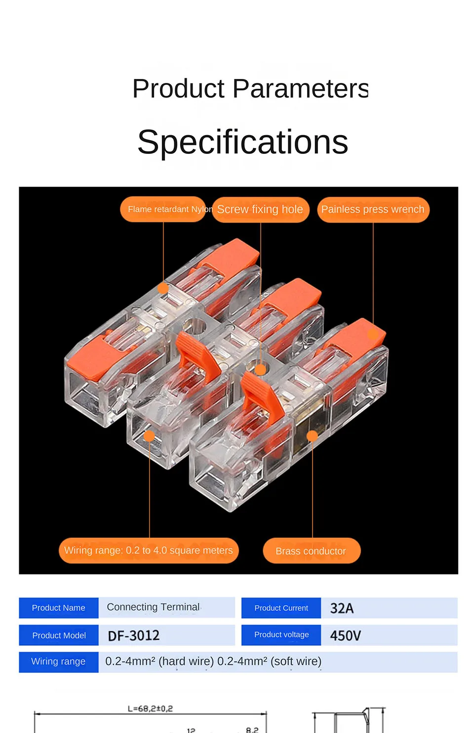 Verdrahtungsklemme Schnellverbindungstyp Elektrische Verbindungsklemme 2-12 Pin Schraubbefestigung Kompakter Kabelverbinder Push-in-Typ Anschlussblock – Detail 5