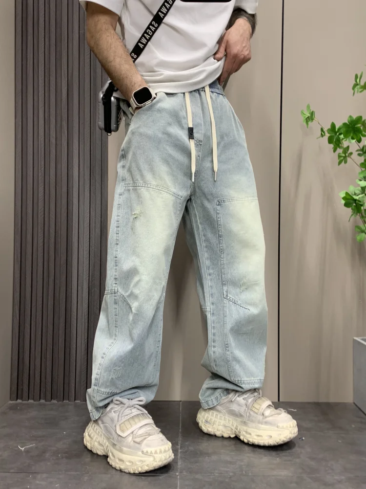 

Retro American Waed Men's Wide Leg Straight Cut Jeans Spring Summer New Sle Trendy Brand Low Waist Long Pants Casual Jeans