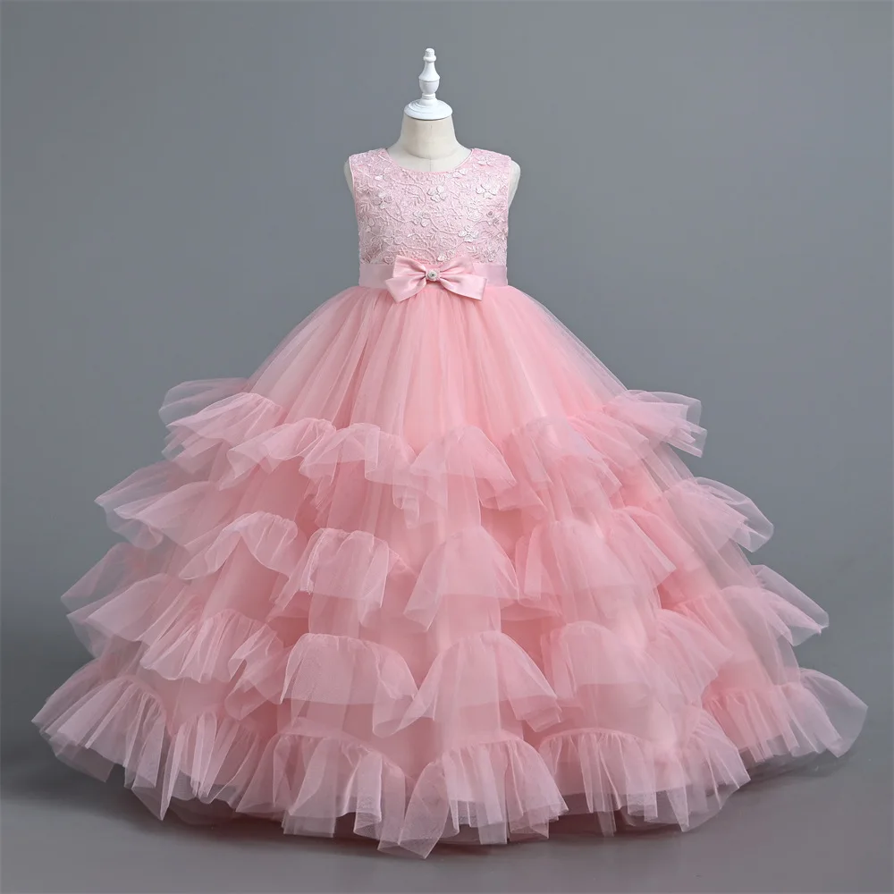 

4 to 15Y Teenagers Solid Long Pageant Formal Flower Girls Princess Wedding Dress Birthday Party Dresses Lace Tulle Ball Gowns