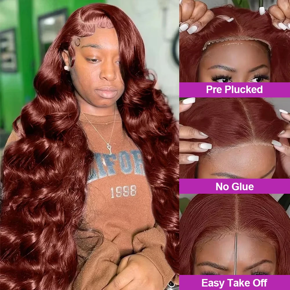 Glueless Wig Reddish Brown 13x4 Lace Frontal Body Wave Wigs Brazilian Ready To Wear 7x5 Human Hair Wig For Women Pre Cut No Glue