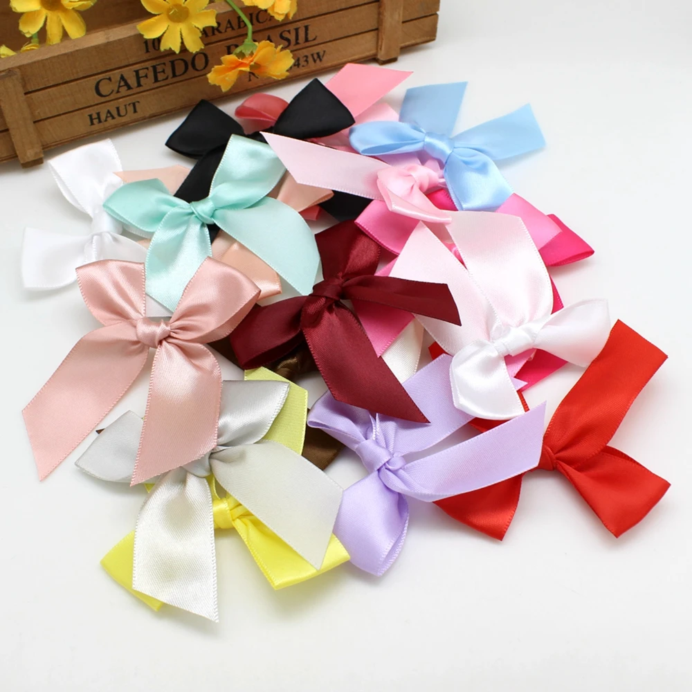 20 or 50PCS 85*85mm Pink Satin Ribbon Bows Decoration Bows For Craft Small Bowknot Gift Flower Wedding Bow Handwork DIY