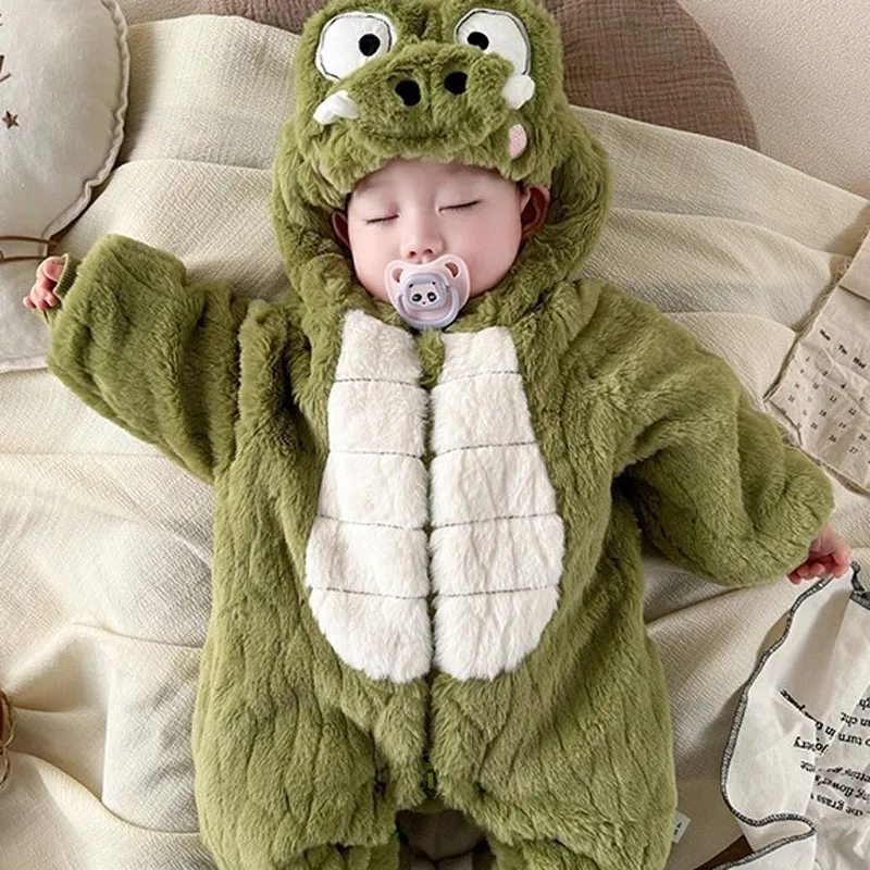 IYEAL معطف الشتاء الرضع الدافئة الصوف لطيف ديناصور مقنعين سستة بذلة أبلى القدمين رومبير الوليد الطفل سنوسويت
