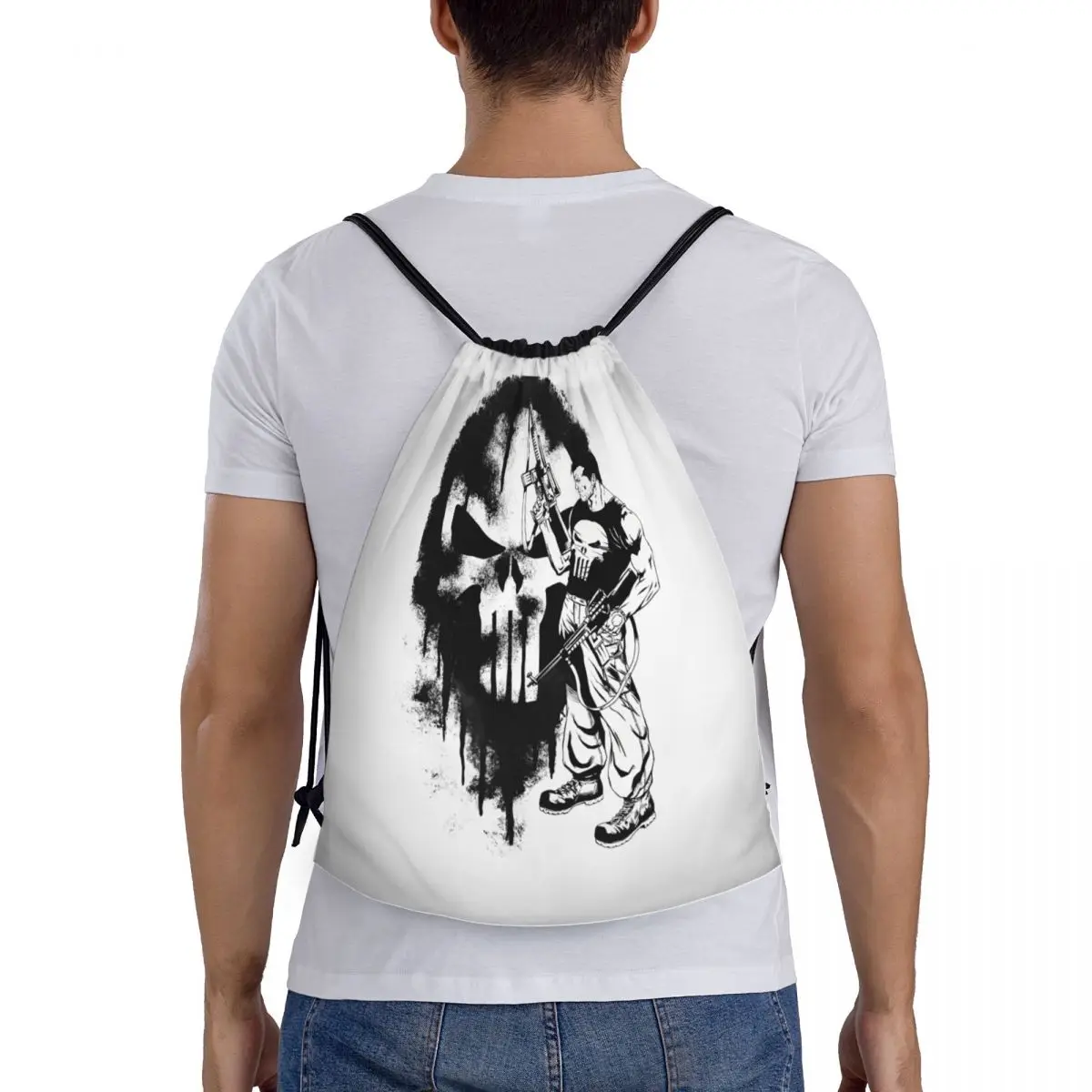 مخصص المعاقب الهيكل العظمي الجمجمة الرباط حقائب الظهر النساء الرجال خفيفة الوزن رياضة الرياضة Sackpack أكياس للسفر