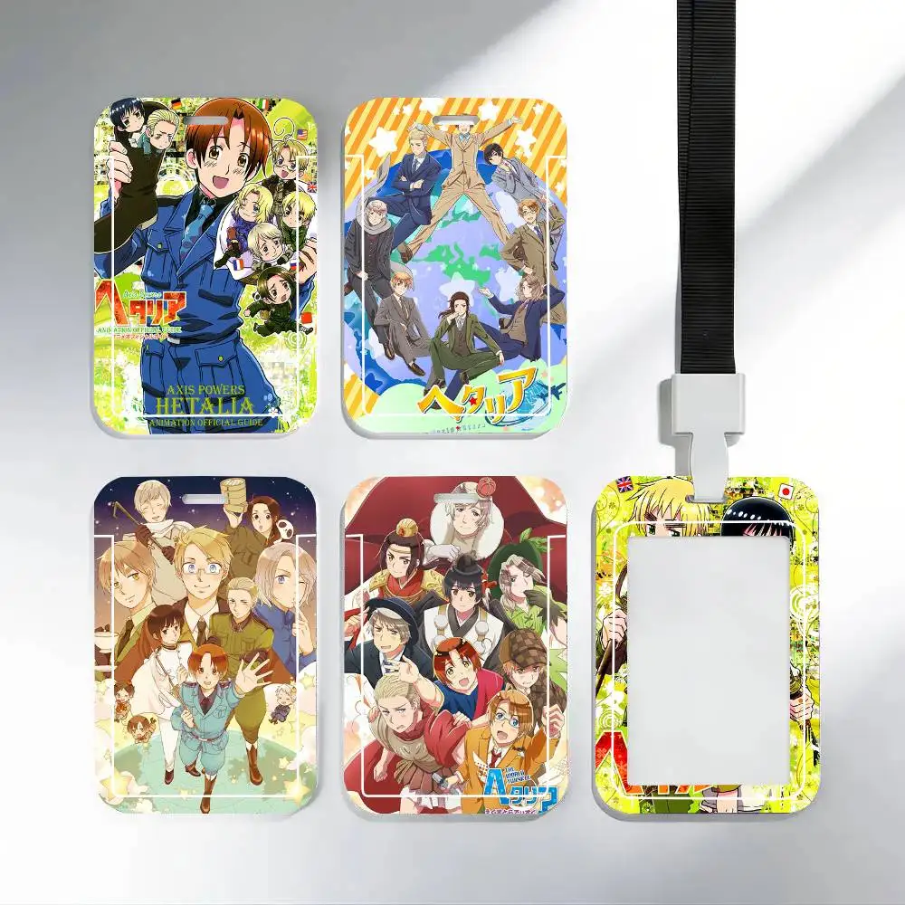 Anime Hetalia Axis Powers Classic Vintage Black Lanyard Card Holders Student Meal Cards And Campus Ids School