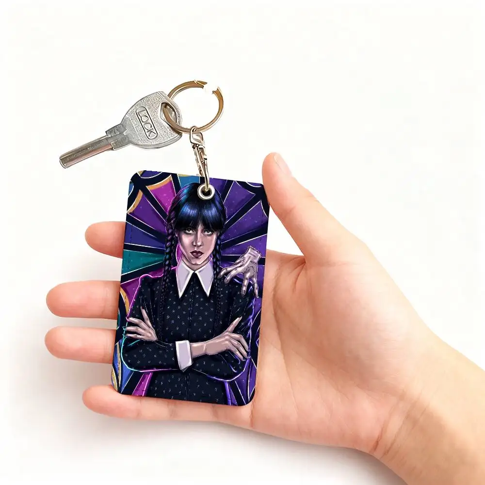 Wednesday 1 Card Holder, Leather Card Storage Box, Key Chain, Access Tag Holder, ID Card Holder, Key Chain