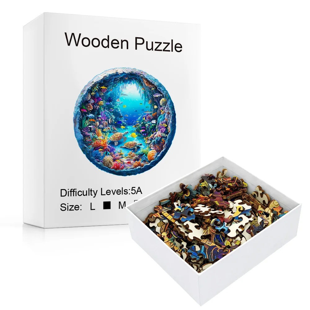 Ocean Wonders Wooden Puzzle - Unique Shape Animal Puzzle, Adult Relaxation Gift, Exquisite Boxed Set with Decorative Artworks