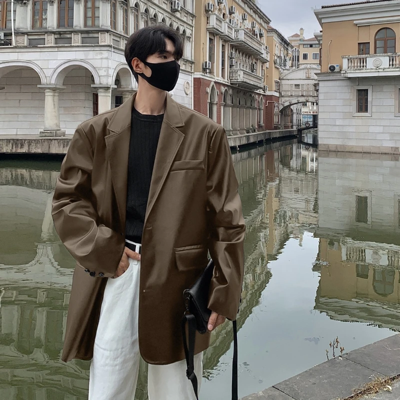 

Ретро-куртка в американском стиле из искусственной кожи для мужчин, весенне-осеннее пальто классического кроя, легкое, в британском стиле преппи, модное.