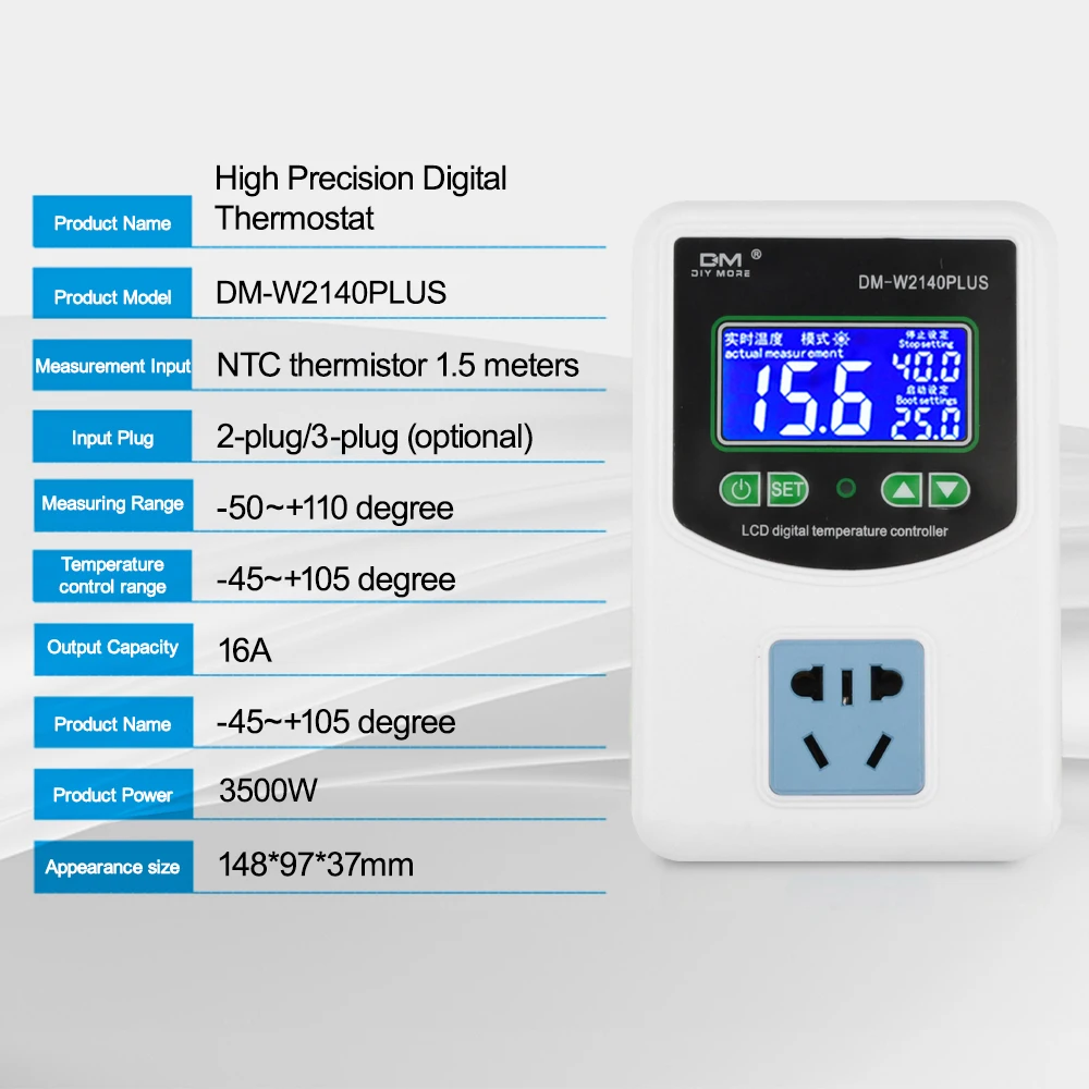 AC 110-220V Digital Temperature Controller LCD Thermostat Regulator Socket 3500W 16A Heating Cooling Control Instrument