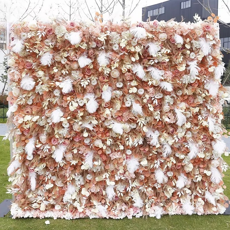 

High-quality custom rose background silk artificial event wedding party decoration flower wall