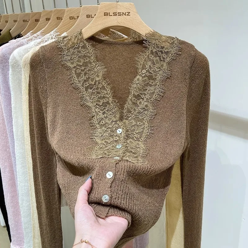 Sweater jacket for women in autumn 2026  with a niche design sense as well as a base coat and short V-neck top