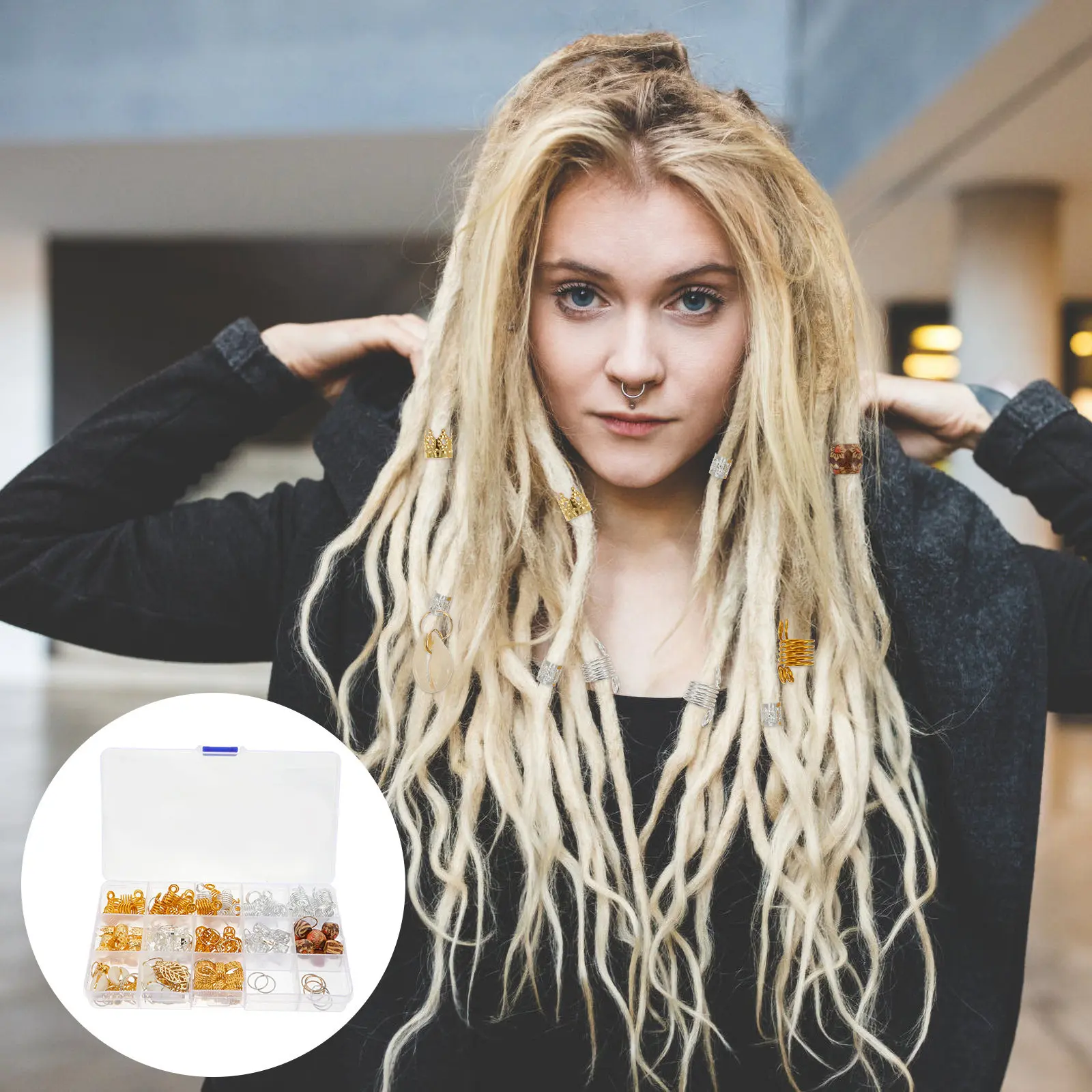 

158pcs Dreadlocks Rings Metal Cuffs Adjustable Braiding Buckles For Hair Extension Diy Dreadlocks Set Hair Braid Rings