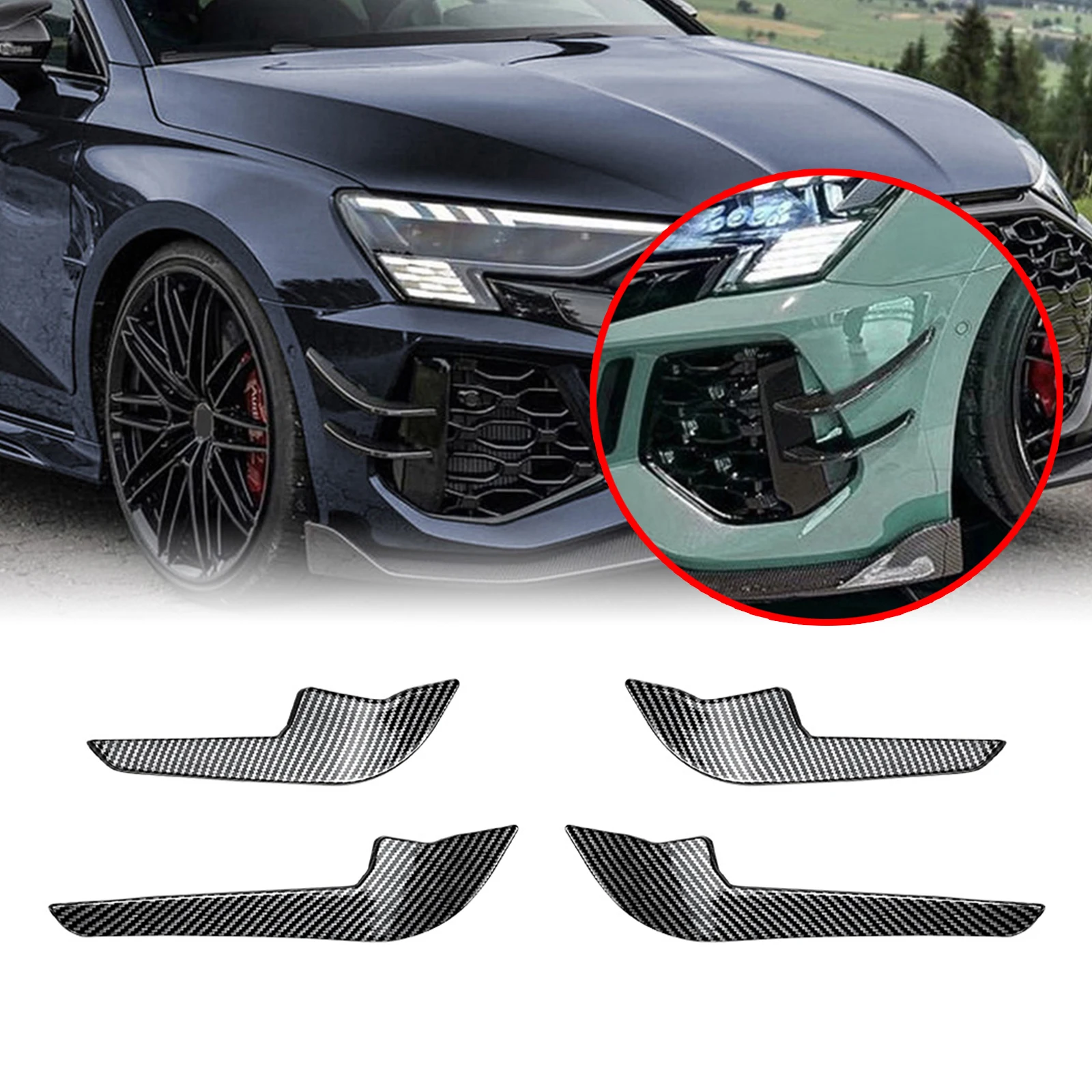 

For Audi RS3 8Y 2021-2024 Sedan 4-Door Front Bumper Side Air Vent Trim Cover Car Fog Light Intake Frame Spoiler Splitter Canards