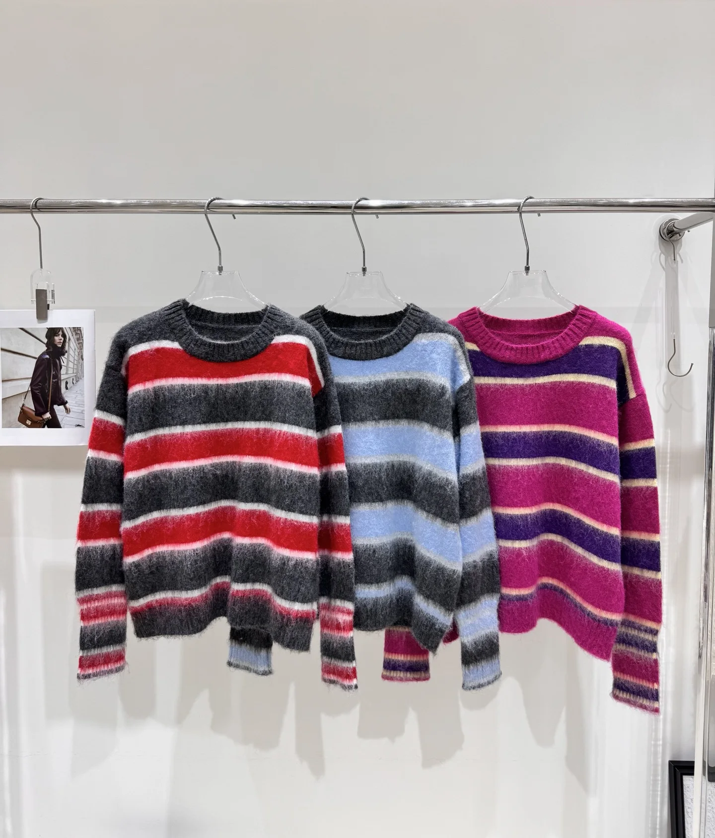 

Ретро полосатый мохеровый свитер с цветными блоками, свободный крой, вязаный осенне-зимний повседневный свободный женский кашемировый пуловер C115