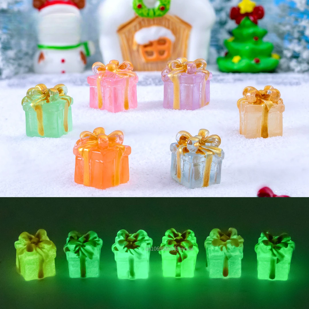 Luminous Mini Christmas Gift Box Resin Simulation Cute Gift for Kids Children Desk Dollhouse Christmas Home Decoration