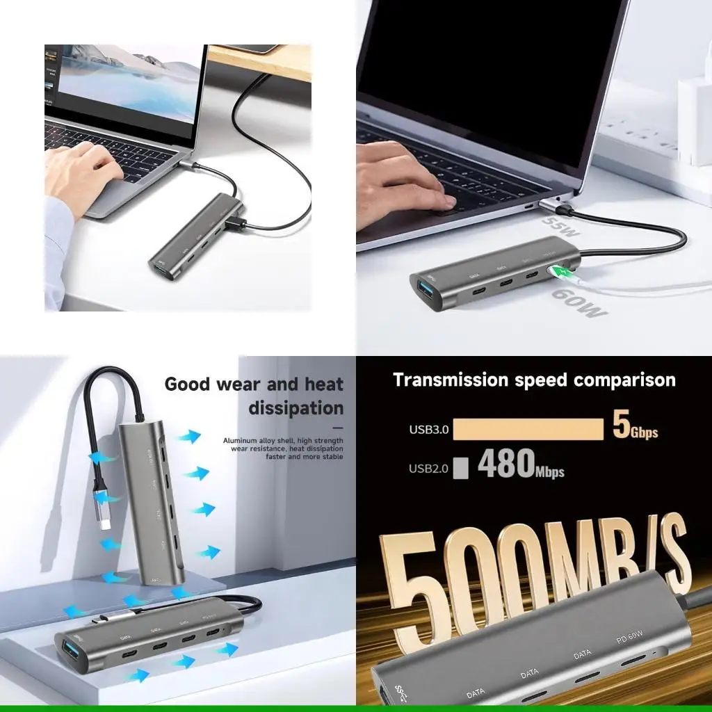 

U55C 5 порты USB C HUB 5 Гбит / с USB Hub для ноутбука USB3.0 Hub Multious Adapter Type C PD60W Адаптер для ноутбука ПК планшета