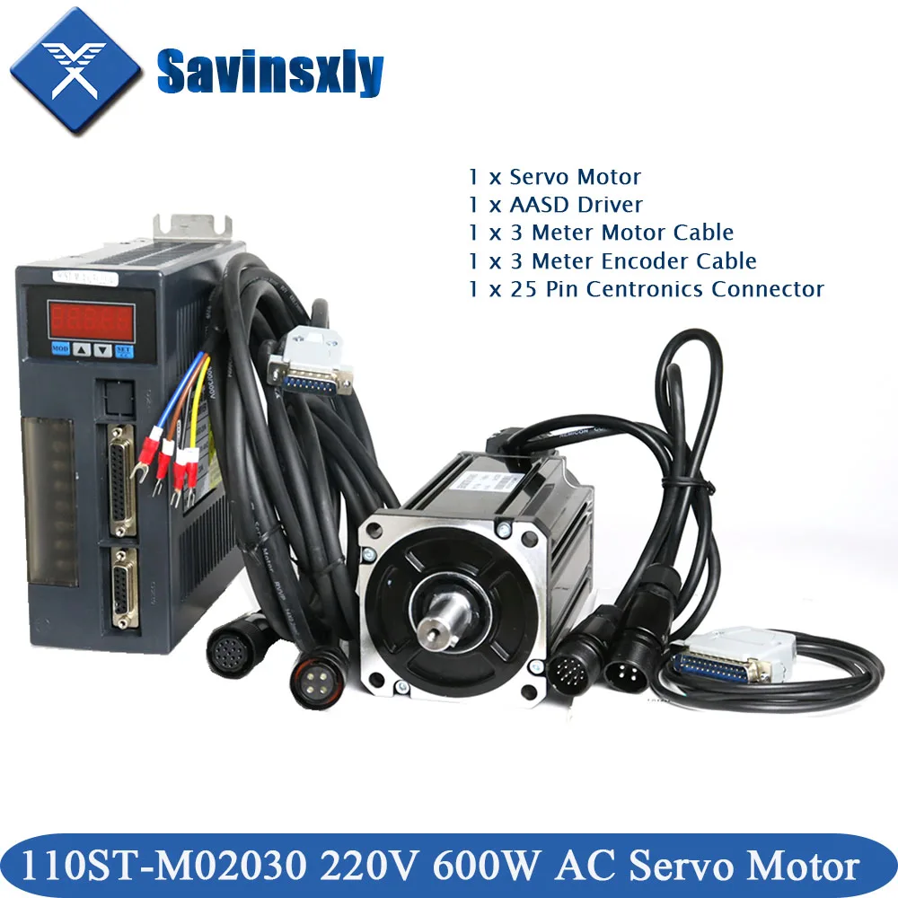 110ST-M02030 220V 600W AC Servo motor 0.6KW 3000RPM 2N.M. servomotor Single-Phase ac drive permanent magnet Matched Driver.