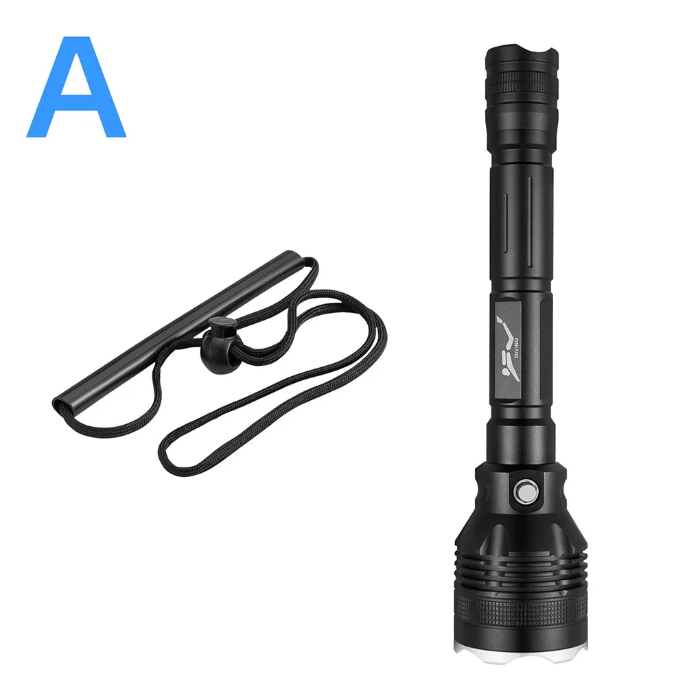 Scuba Diving IPX8 Waterproof Flashlight LED Light 80M Deep Underwater Torch 4000LM Non-slip Flashlight With Hang Strap