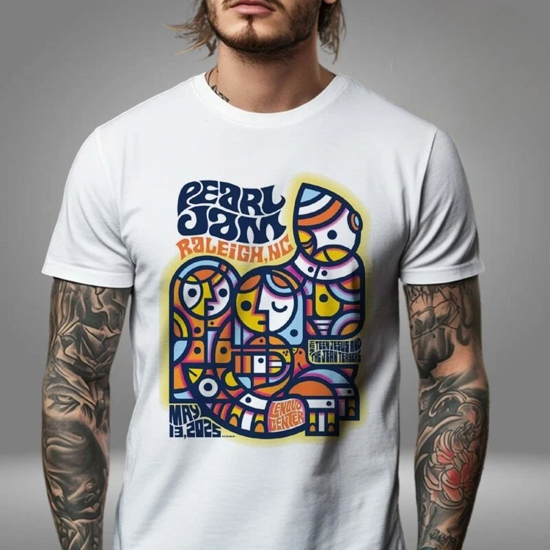 بيع جديد Pearl Jam Nigh 2 في مركز Lenovo في Raleigh NC USA في 13 مايو 2025 تي شيرت للجنسين على الوجهين