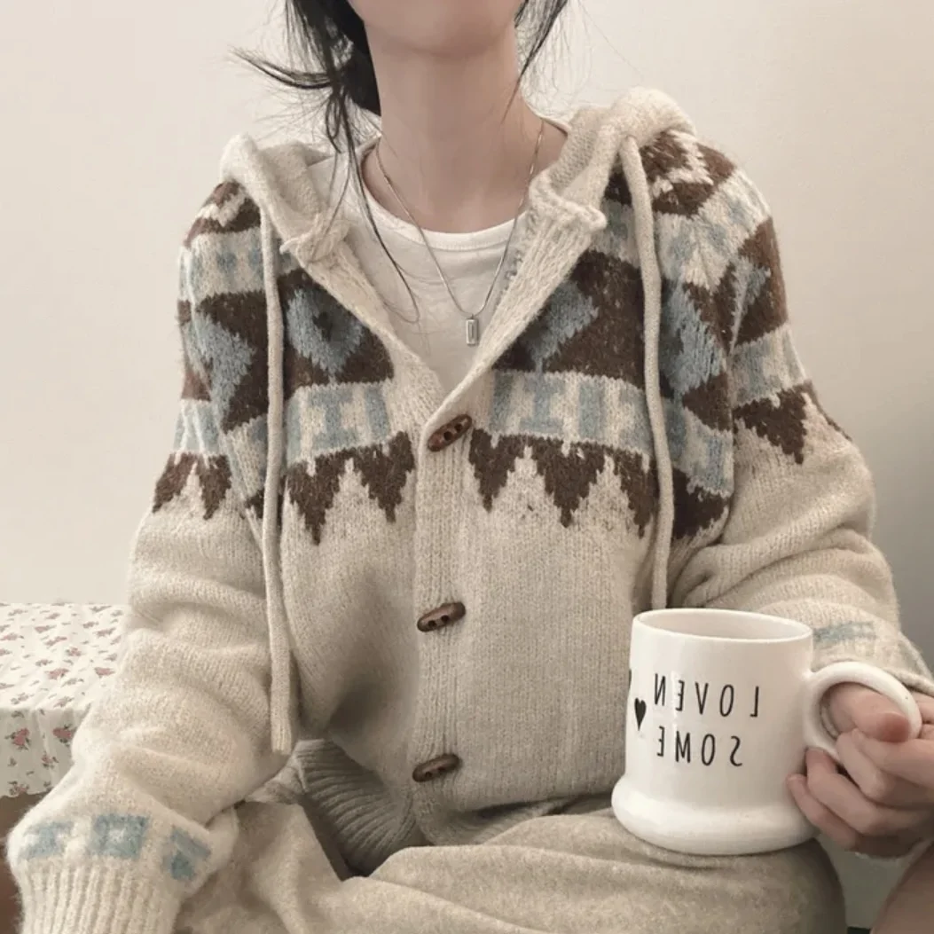 

Chic Knitted Hat Women's Sweater Button up Casual High-End Feel Fall Winter Faion Retro Lazy Sle Long Sve Cardigan